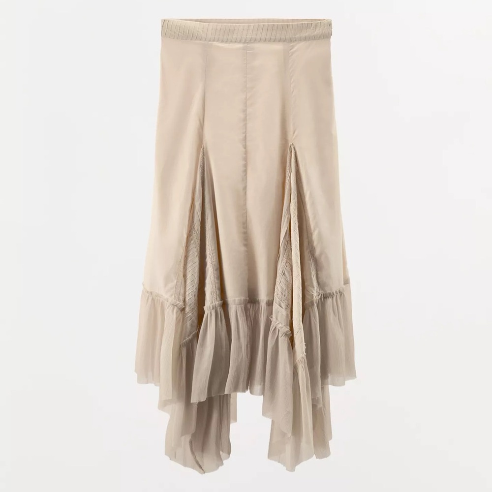 Zara Asymmetrical Pleated Skirt Limited Edition in Ecru size M